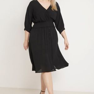 Eloquii Smocked Waist 3/4 Sleeve Black Midi Dress, Size 18